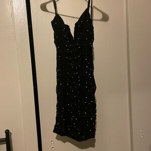 Black Gem Windsor Spaghetti Strap Mini Cocktail Dress Ruched Seams